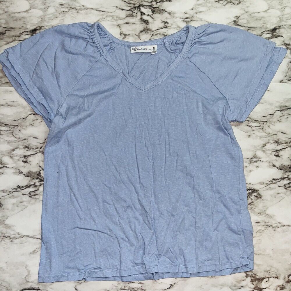 Rafaella Women Size Md Light Blue V-Neck Layered Sleeve Top T-Shirt Cotton Modal